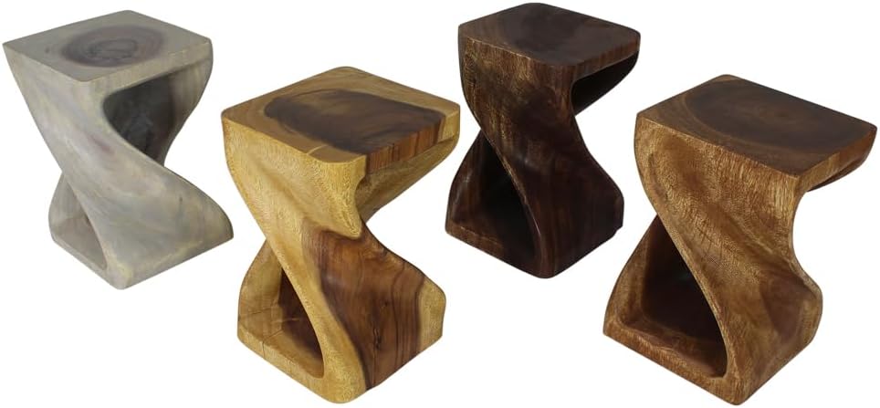 Wood Twist End Table 12 X 12 X 18 in High Walnut Oil I60823