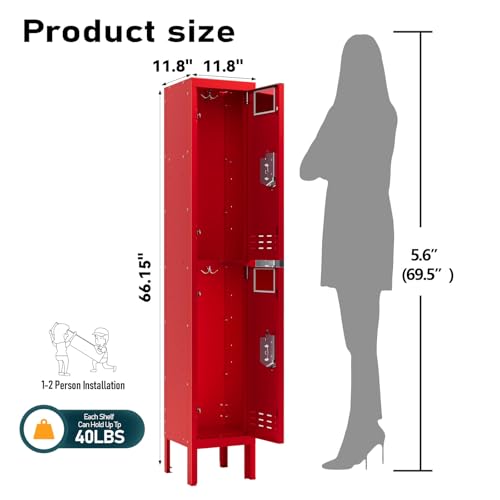Metal Locker with 5 Doors, 66'' Steel Storage Cabinet with Hooks, Card Slots T767075