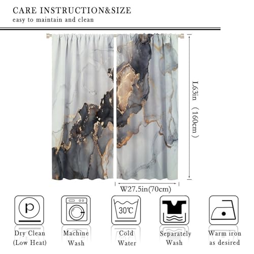Navy Blue Gold Geometric Marble Curtains, 42x45 Inches Set 2 Panels Q53609