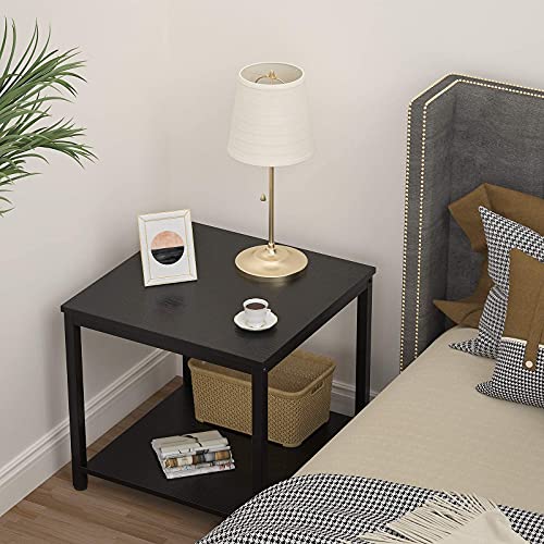 Rustic Brown 2-Tier Metal Wood Side Table H61131
