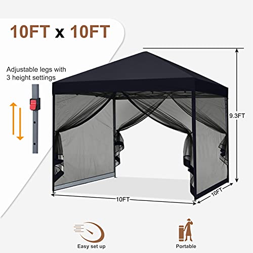 10x10 Beige Pop-Up Outdoor Canopy with Netting Screen Walls R285