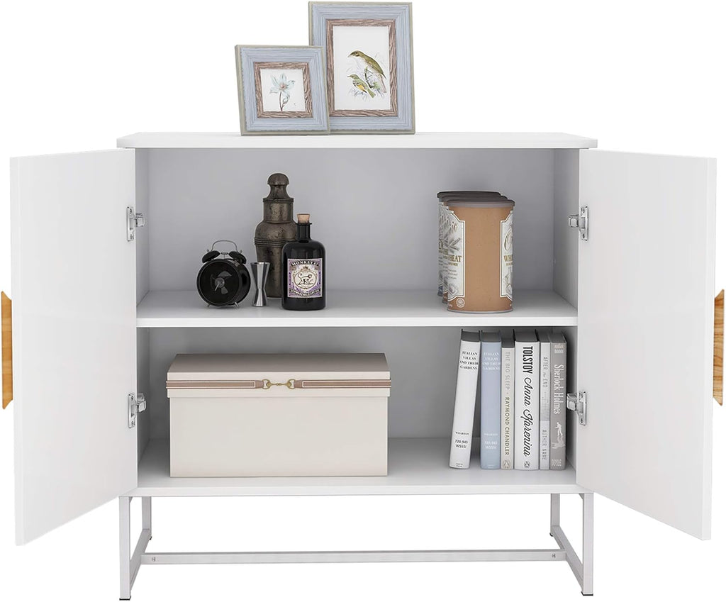 White Solid Wood Kitchen Buffet Cabinet with 2 Doors, 32 Inch A136