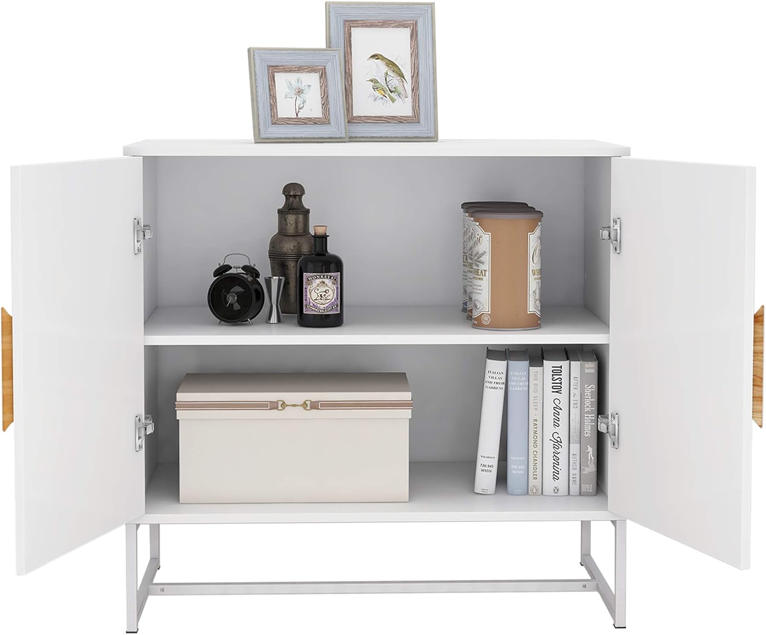 White Solid Wood Kitchen Buffet Cabinet with 2 Doors, 32 Inch A136
