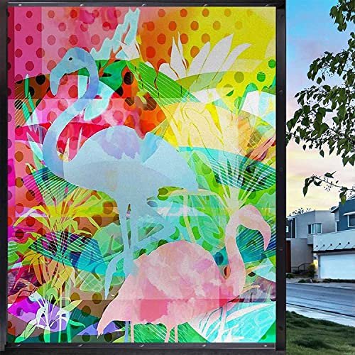 Window Privacy Film One Way Flamingo Colorful Glass Sticker Static Stickers Removable, 23.6 in by 78.7 in C3394