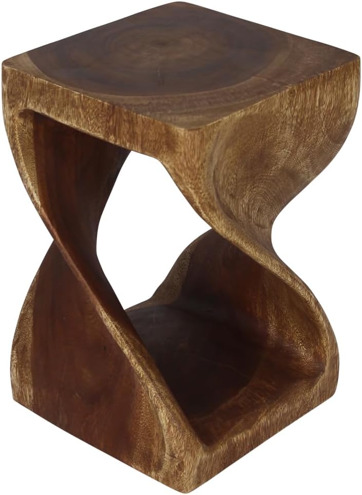 Wood Twist End Table 12 X 12 X 18 in High Walnut Oil I60823
