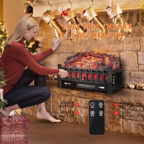 23 Inch 120V 1400W Portable Electric Fireplace Insert Log Heater Black U349