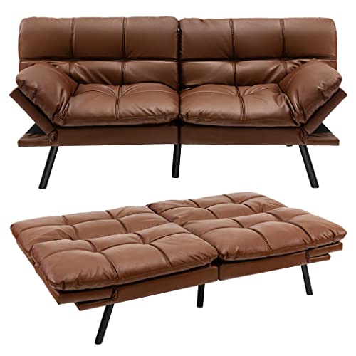 Brown Memory Foam Convertible Futon Sofa Bed with Adjustable Armrest X543391