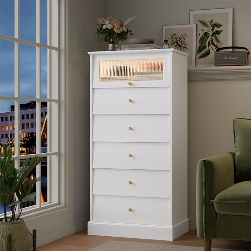 6 Drawer Black Dresser with Glass Drawer H220994
