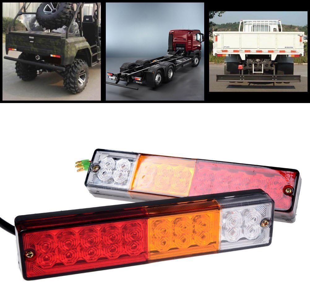 20-LED Truck Trailer Tail Light Turn Signal Reverse Brake Light, 3W 12V Red-Amber-White Waterproof (Pack of 2) G347437