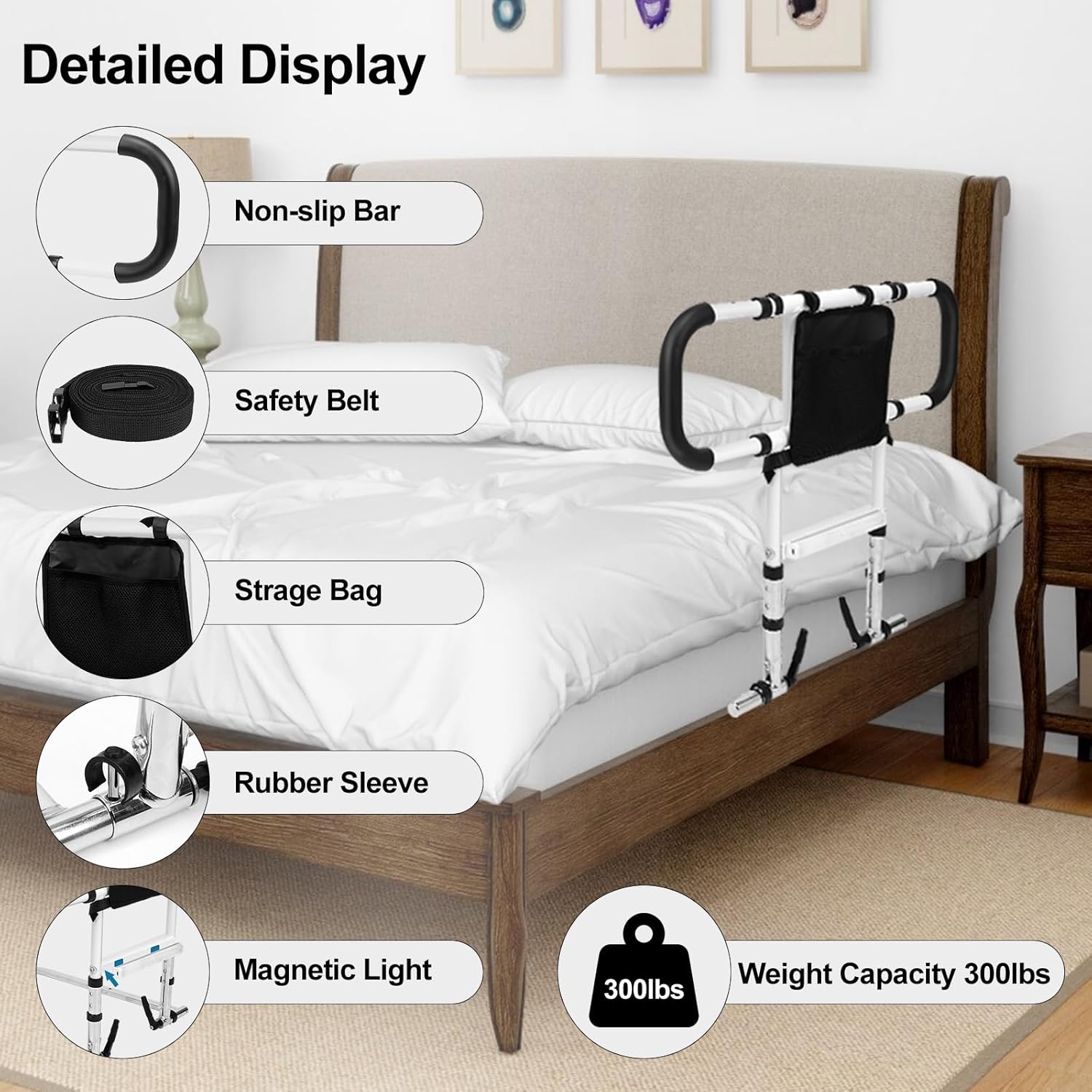 Bed Rail with Adjustable Height & Extendable Dual Side Handles O14884