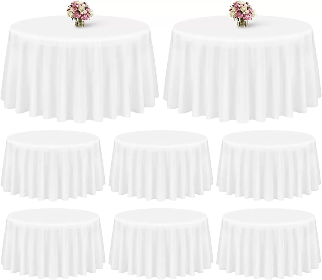 8 Pack 120 Inch White Round Polyester Tablecloth J3143