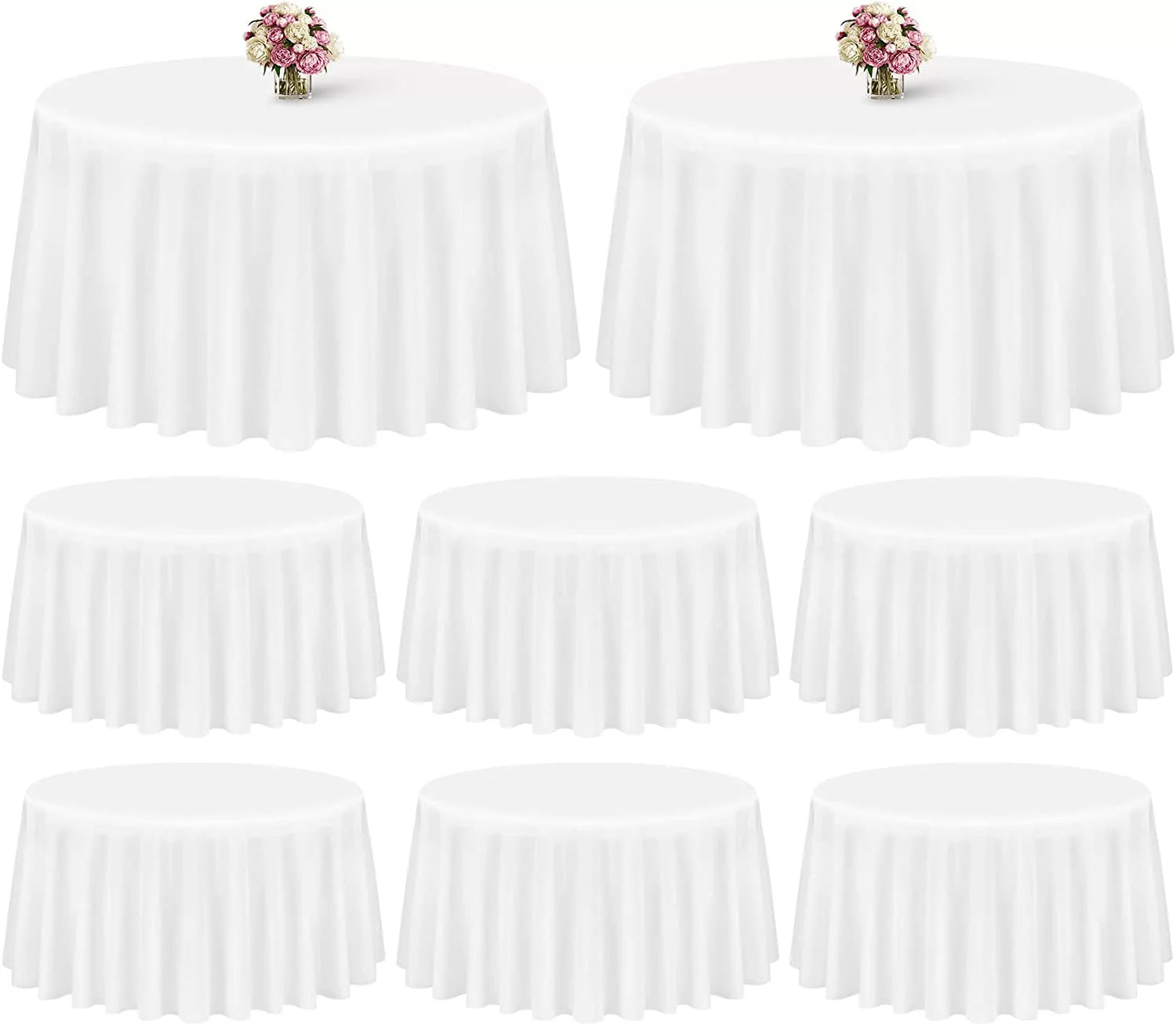8 Pack 120 Inch White Round Polyester Tablecloth J3143