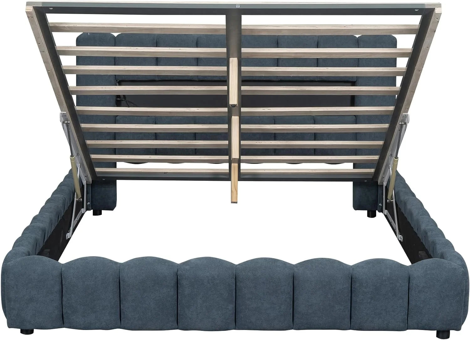 Deep Blue Linen Queen Size Bed with Lift Up Storage Q5927