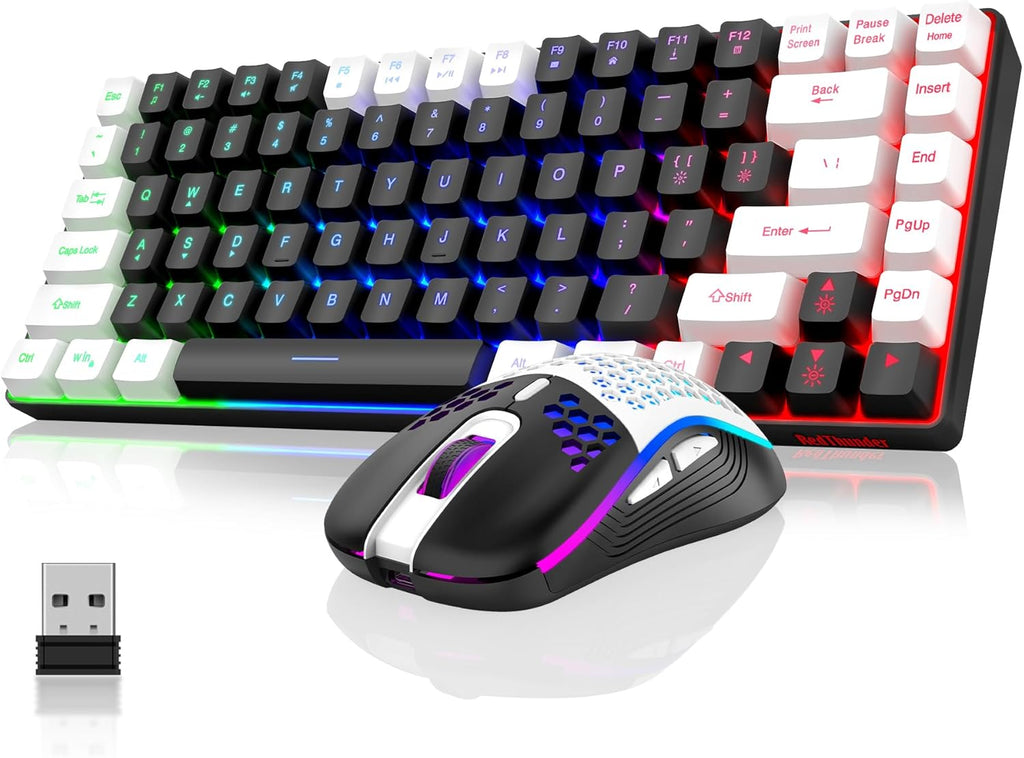 Wireless Keyboard and Mouse Combo, Rainbow Backlit Rechargeable, 75% Layout TKL Ultra Compact Gaming Keyboard & Lightweight 3200 DPI Optical Mouse (Black-White) M288