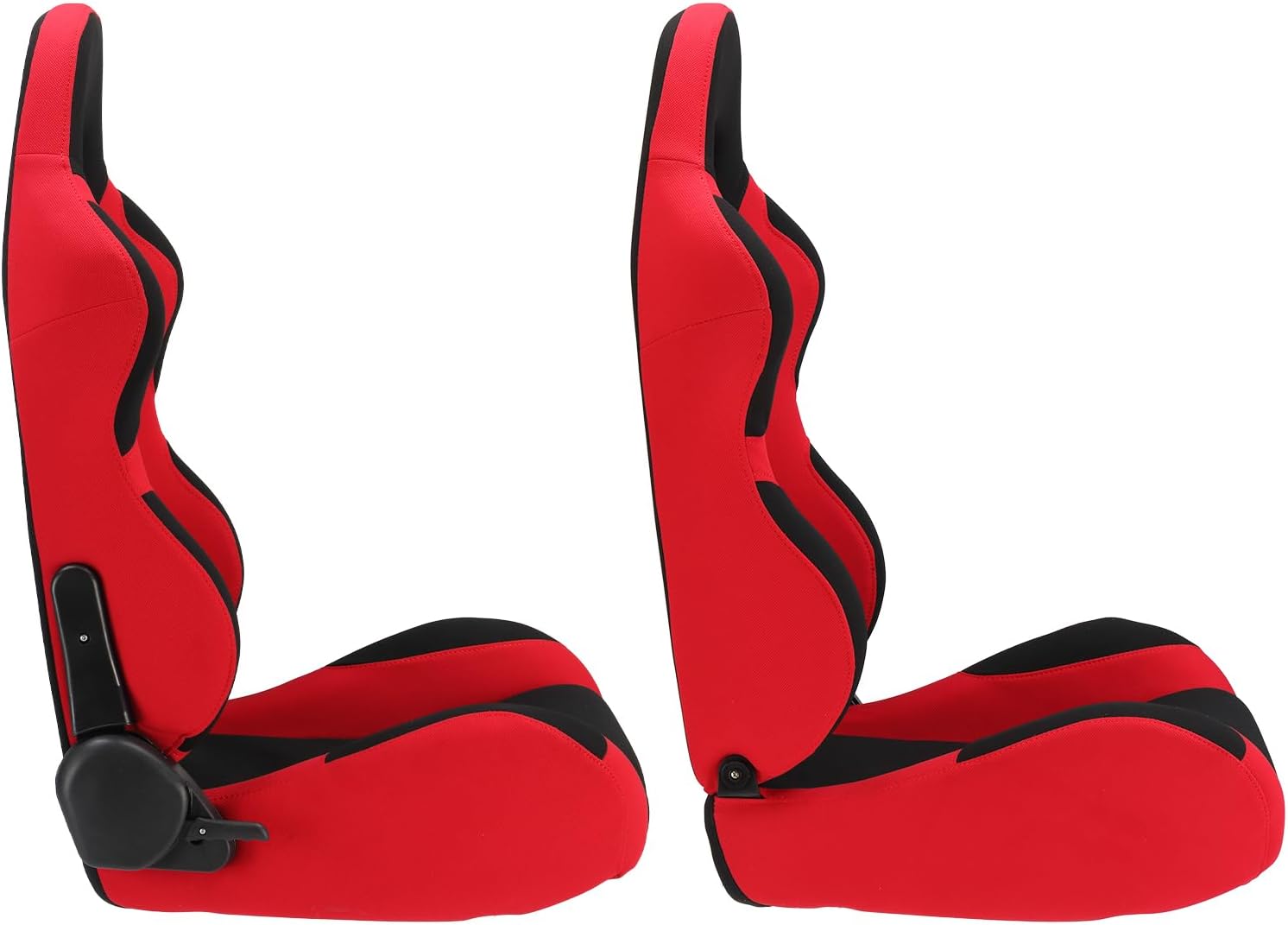 2Pcs Universal Fully Reclinable Nylon Racing Seats Double Slide Black and Red B2847