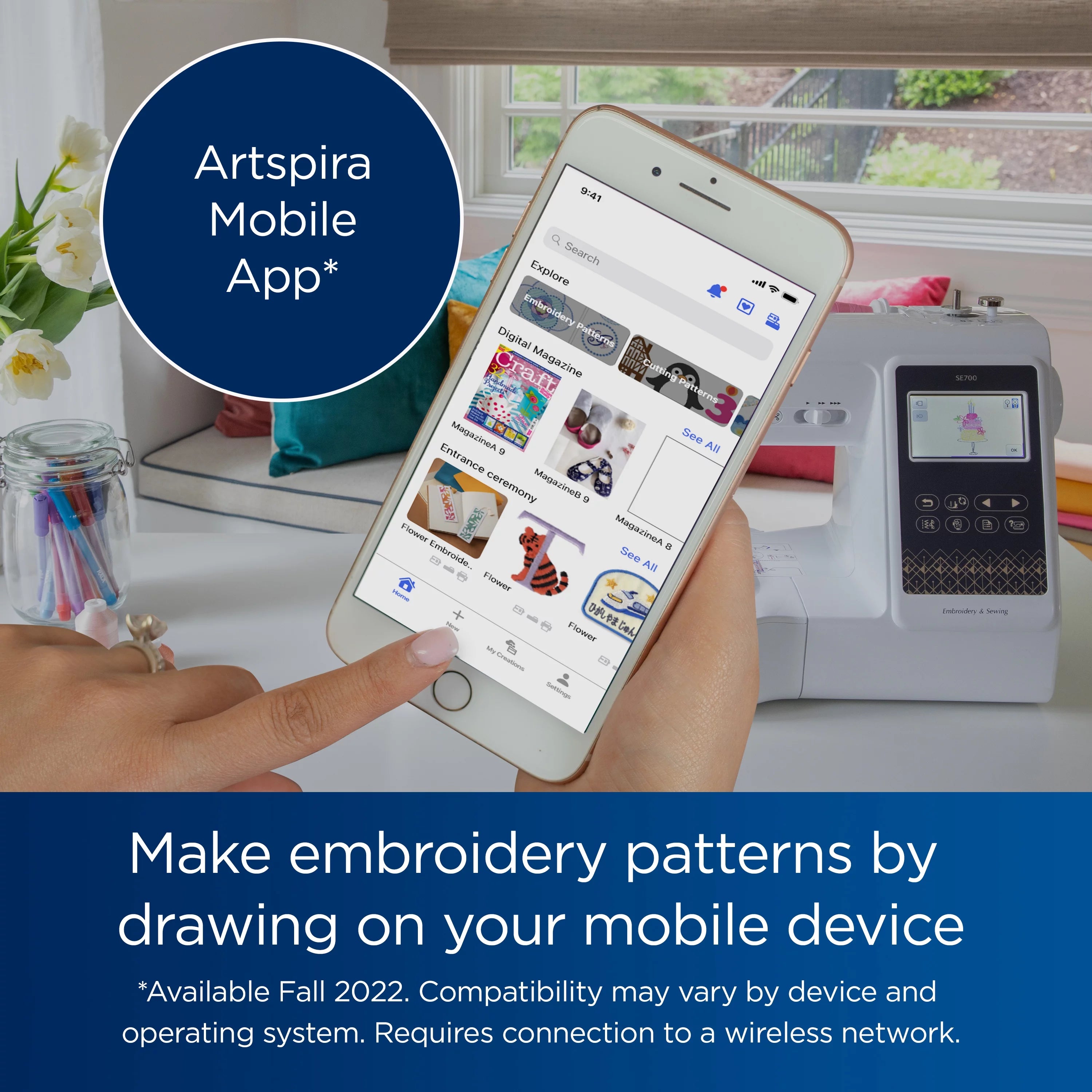 Computerized Sewing & Embroidery Machine with Built-in Designs & Wireless Connectivity D741142