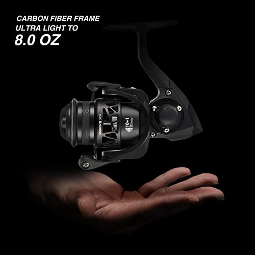 Carbon X Spinning Reel, 5.1oz, Carbon Frame and Rotor, 33LBs Max Drag, 10+1 Shielded BB, 5.2:1/6.2:1 Gear Ratio V622