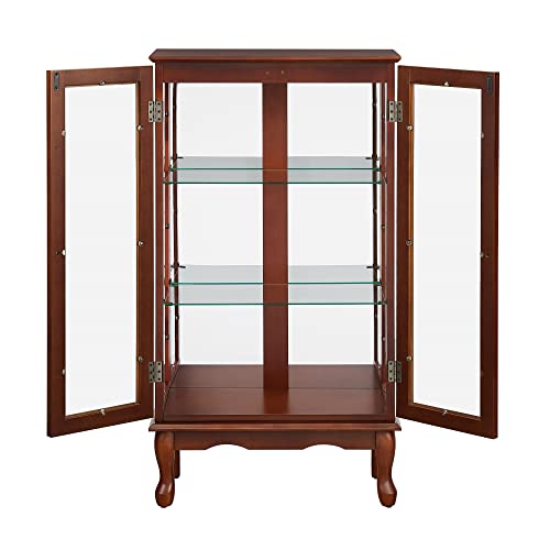Walnut Wooden Curio Display Cabinet with 3-Tier Adjustable Shelves Tempered Glass N17567