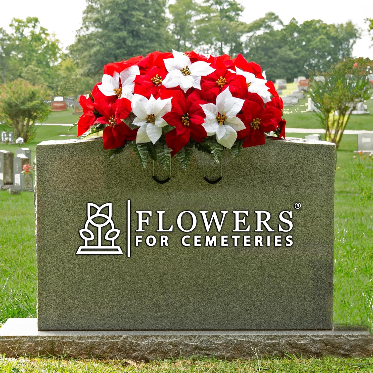 Red and White Artificial Poinsettias Saddle F49499