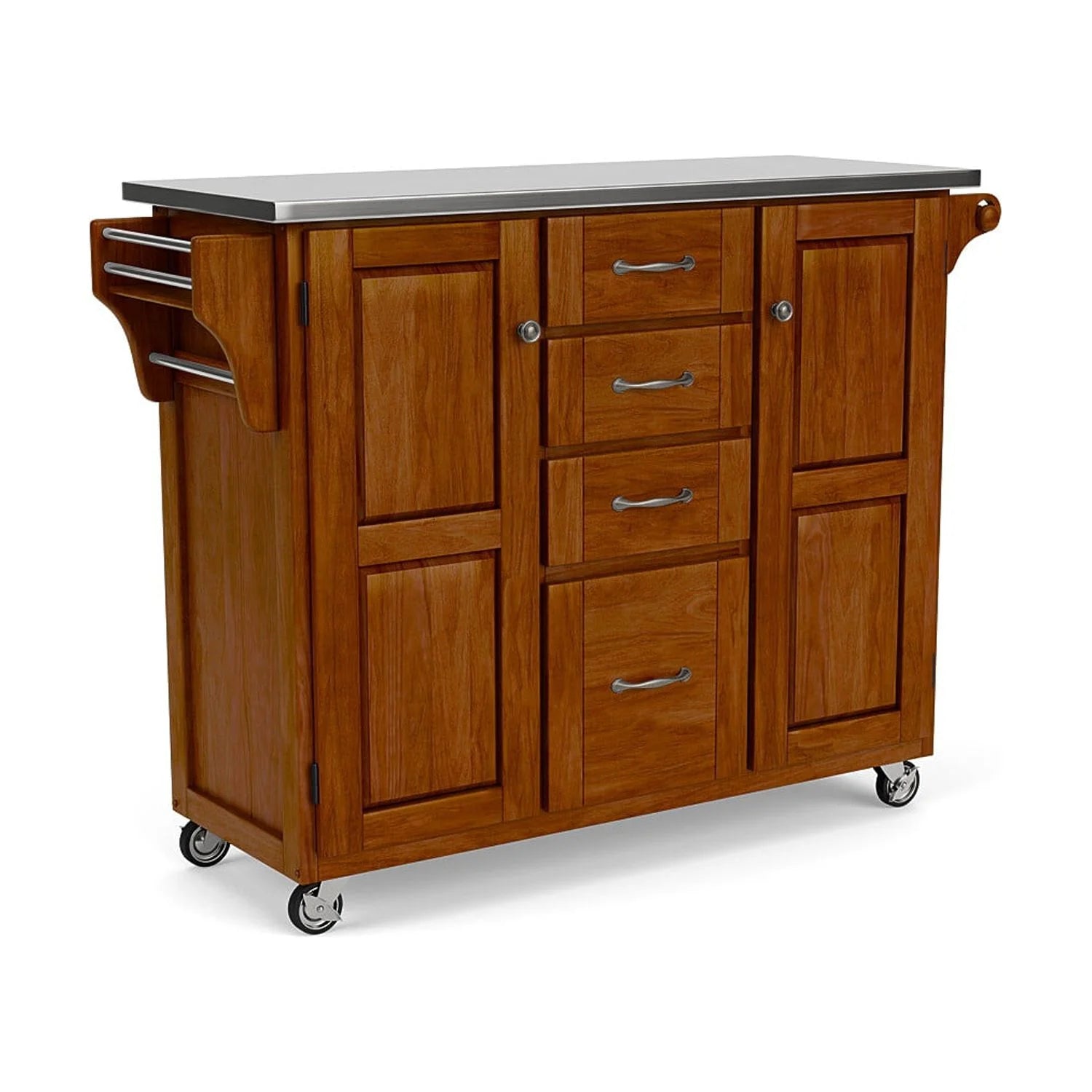 Solid Wood Kitchen Cart with Cherry Stainless Steel Top A8696