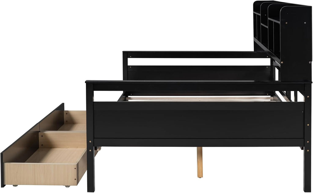 Espresso Full Size Wood Daybed with 2 Storage Drawers L8018