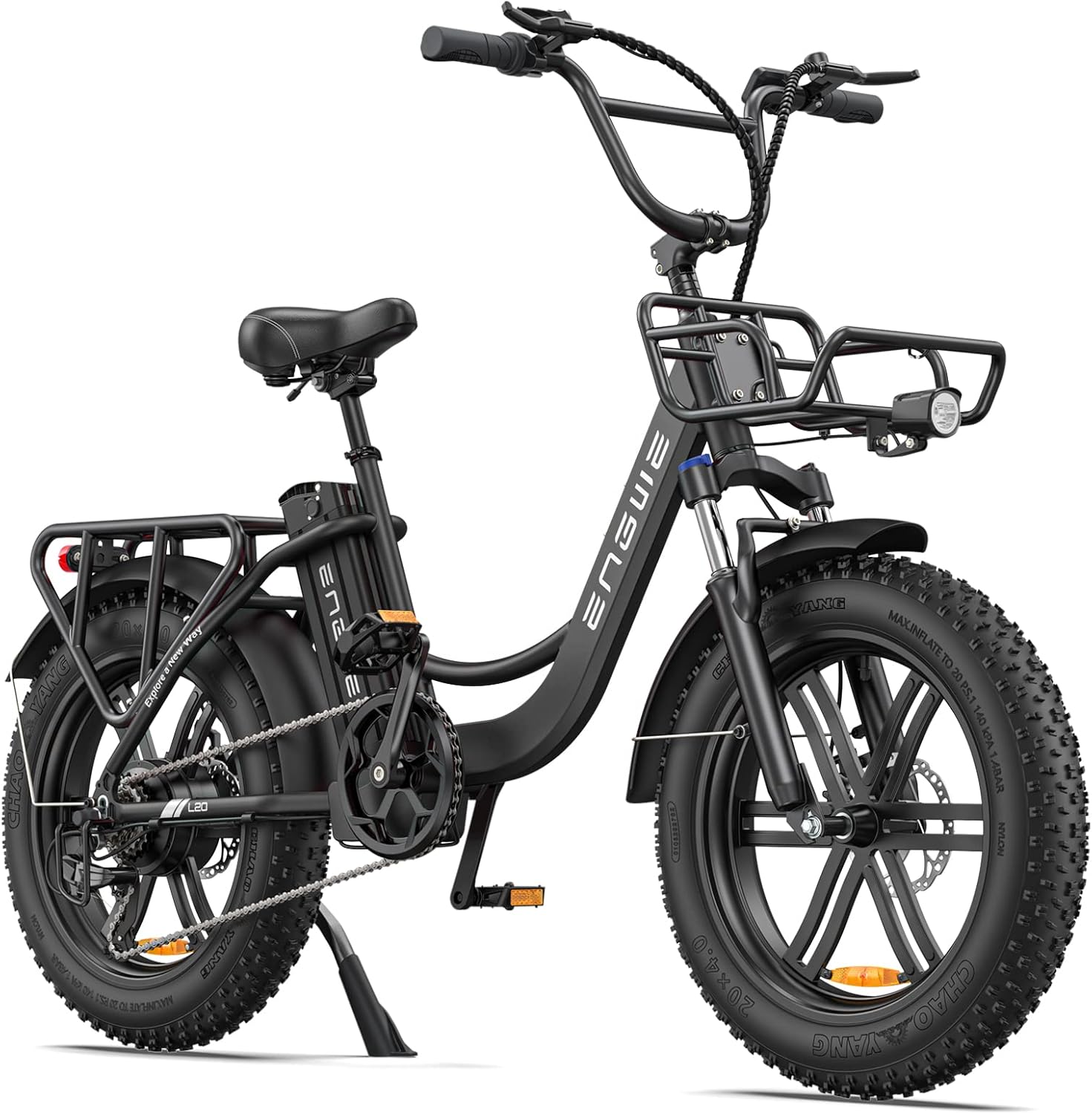 Electric Bike with 20 * 4.0" Fat Tire, 48V13Ah Battery, 7-Speed Gear, Front Suspension (Black) G92900