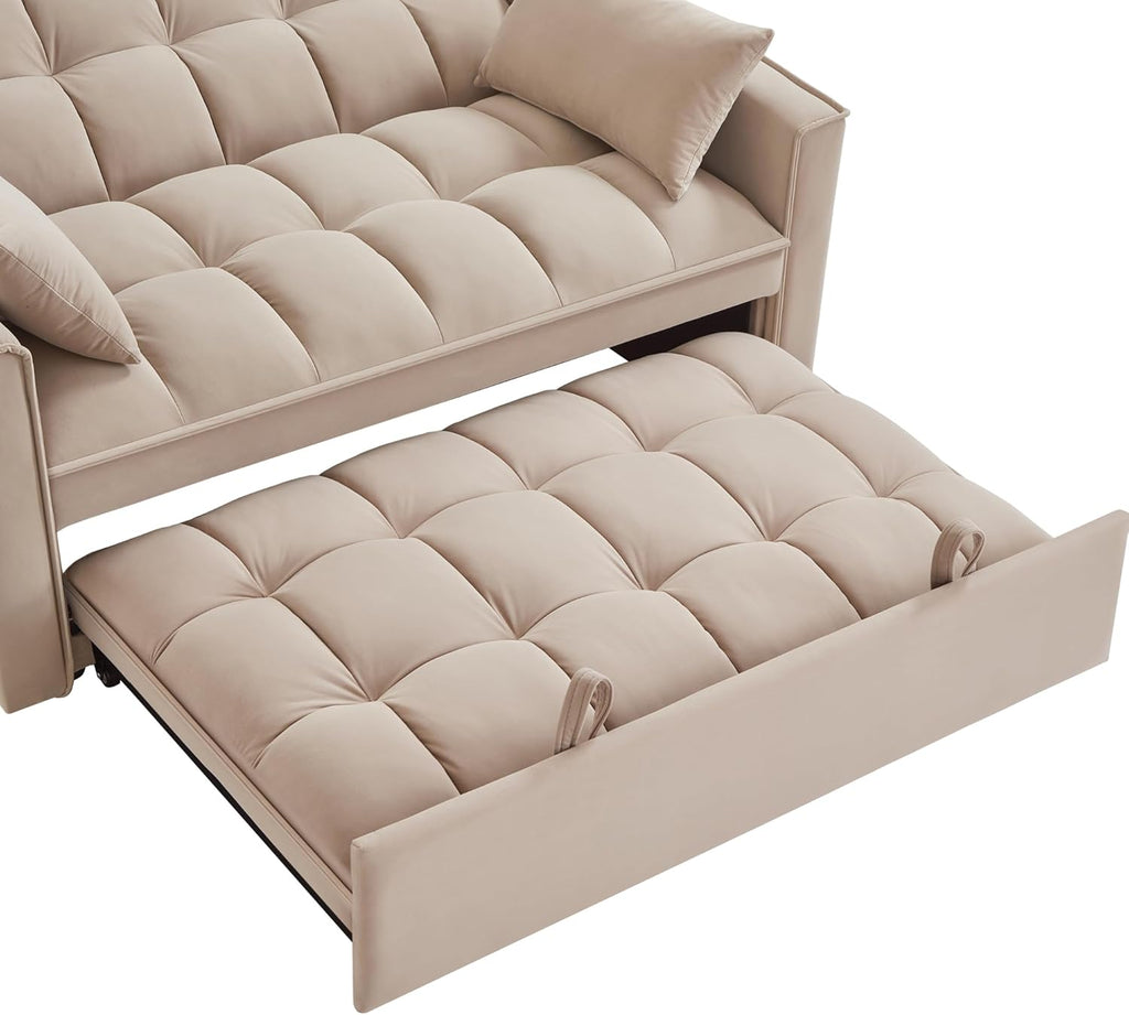 3 in 1 Multi-Functional Futon Loveseat Pull Out Couch Bed with Adjustable Backrest and Pillows L621469
