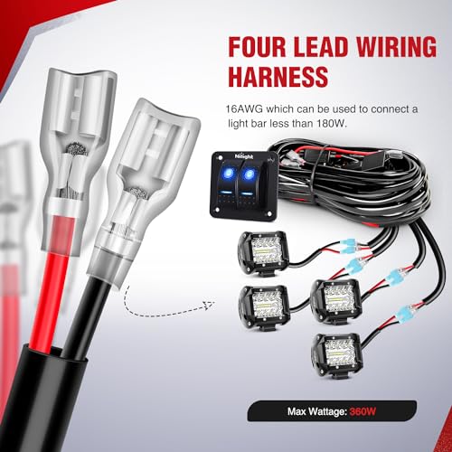 LED Light Bar Wiring Harness Kit 2 Leads 12V On Off Switch Power Relay Blade Fuse for Off Road Lights Work Light Black D816