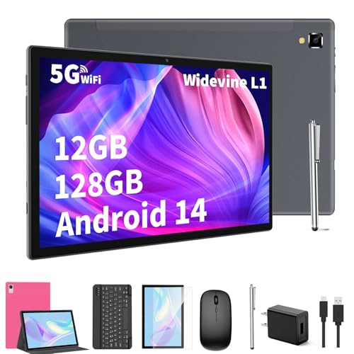 10 inch Android 14 Tablet with Keyboard, 12GB RAM 128GB ROM, Black Y31609