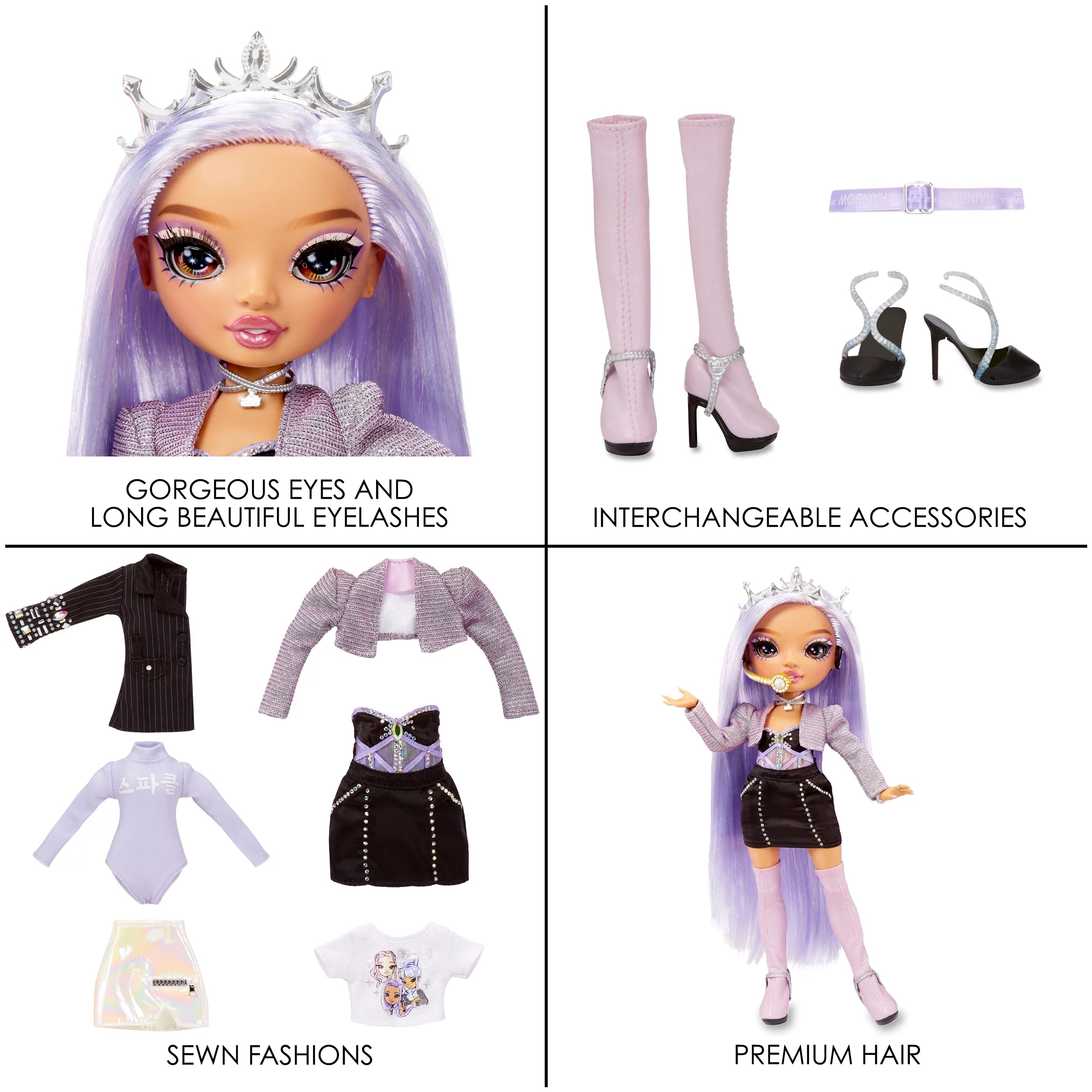 Purple Lilac Fashion Doll with 2 Designer Outfits and Microphone Headset A862