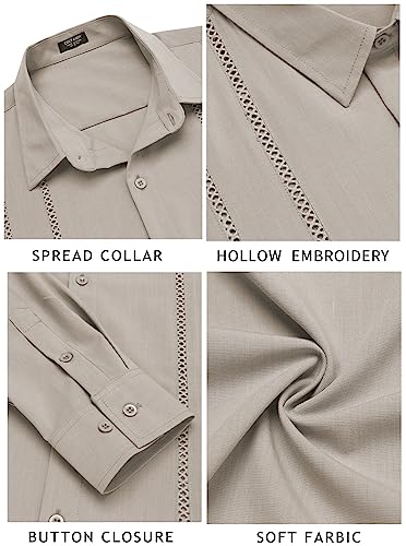 Mens Cuban Guayabera Button Down Long Sleeve Linen Shirt Z7048