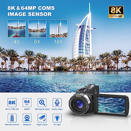 64MP 18X Digital Camcorder with 3.0 inch Flip Screen, 32GB SD Card, Two Batteries and External Mic V606