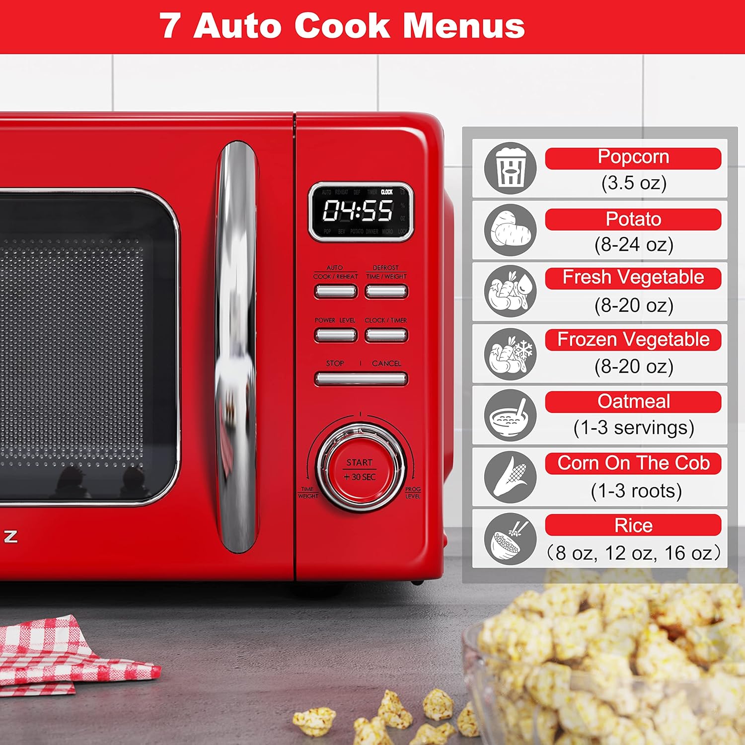 Retro Compact Refrigerator, Mini Fridge, Red, 2.5 Cu Ft & Retro Countertop Microwave Oven J599