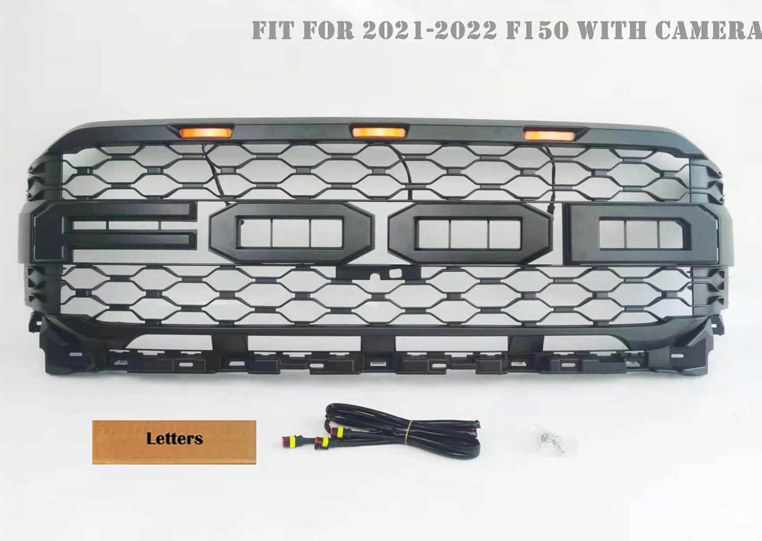 Matte Black Front Grille with Letters & LEDs F93346