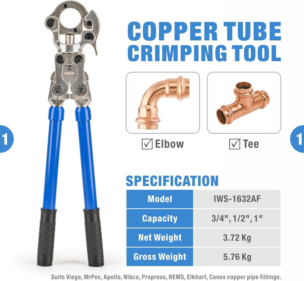 Copper Tubing Press Tool for 1/2'', 3/4'', 1'' Copper Fittings C61122
