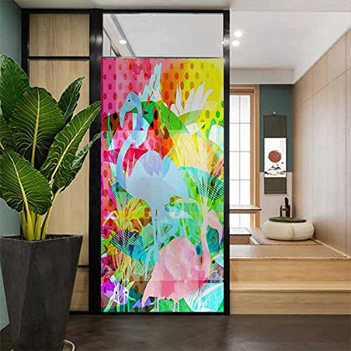 Window Privacy Film One Way Flamingo Colorful Glass Sticker Static Stickers Removable, 23.6 in by 78.7 in C3394