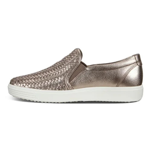 Women's Stone Metallic Leather Soft 7 Woven Slip-On Sneakers S88133