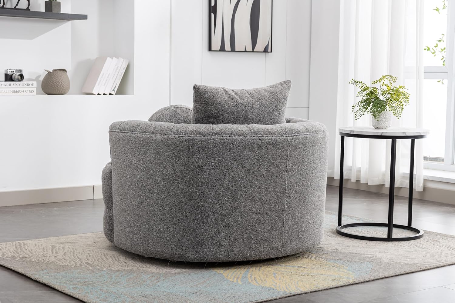 Oversized Chenille Tufted Accent Barrel Chair with 3 Pillows B563569