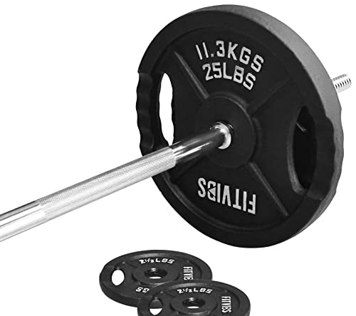 95-Pound Cast Iron Standard Weight Plates Set with 5FT Standard Barbell and Star Locks J736491