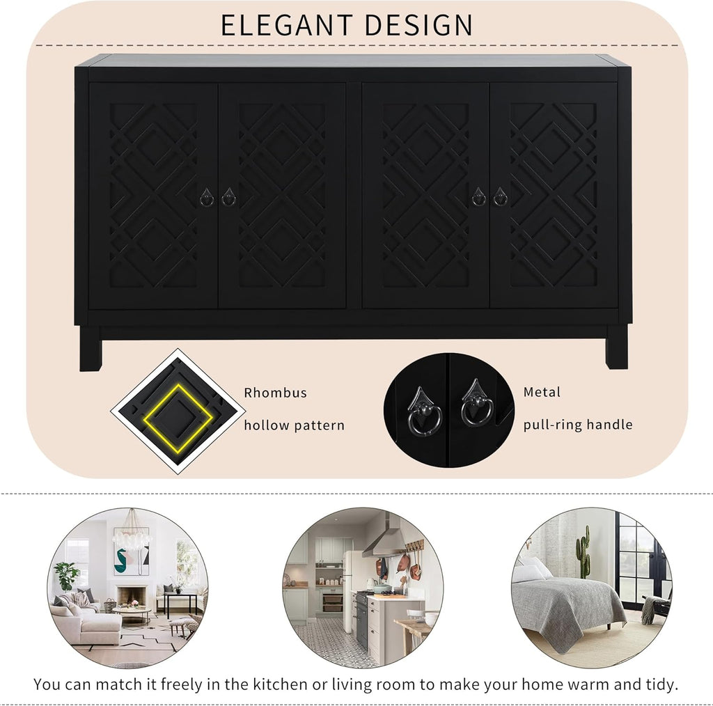 Black 4 Door Storage Cabinet with Pull Ring Handles A86613
