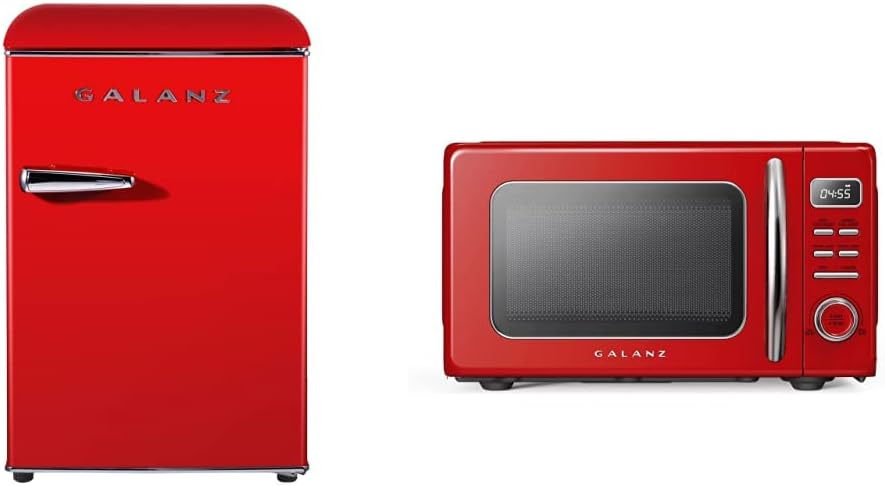 Retro Compact Refrigerator, Mini Fridge, Red, 2.5 Cu Ft & Retro Countertop Microwave Oven J599