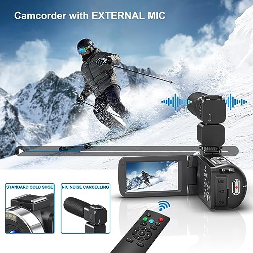 64MP 18X Digital Camcorder with 3.0 inch Flip Screen, 32GB SD Card, Two Batteries and External Mic V606