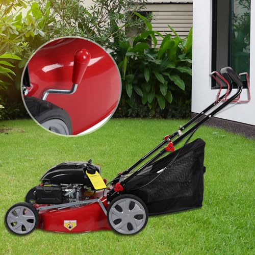 20-Inch Gas Push Lawn Mower, 141CC 4-Cycle Engine, Self Propelled, Side Discharge, High Rear Wheels, 7-Position Single Wheel Height Adjustment (Red) R615