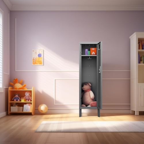 Metal Locker with 5 Doors, 66'' Steel Storage Cabinet with Hooks, Card Slots T767075