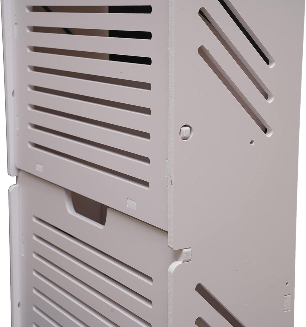 White Wood Look 2 Flip Drawers Freestanding Shoe Storage Cabinet O670