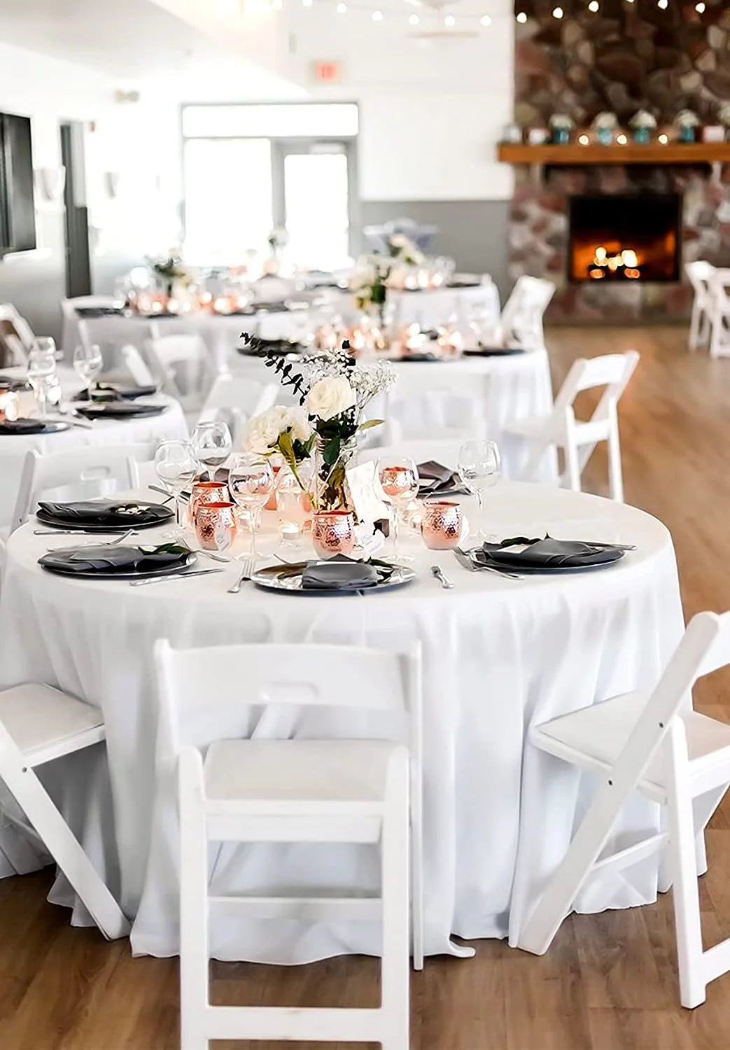 8 Pack 120 Inch White Round Polyester Tablecloth J3143