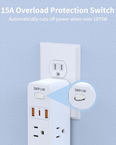 White 6AC 3USB Wall Outlet Extender with Rotating Plug W45773