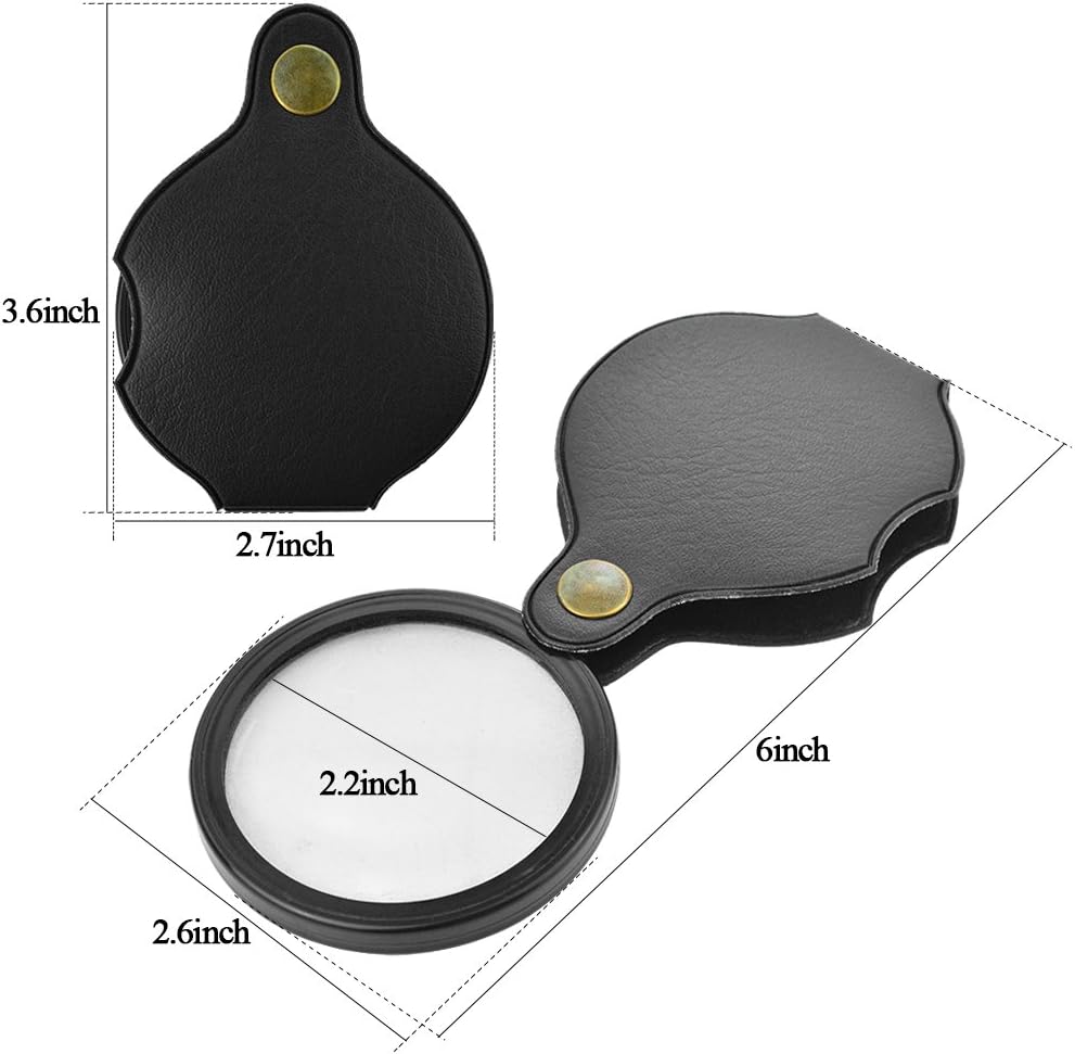 Mini Pocket Magnifying Glass Folding Loupe with Leather Pouch (Black) 60mm Q2134