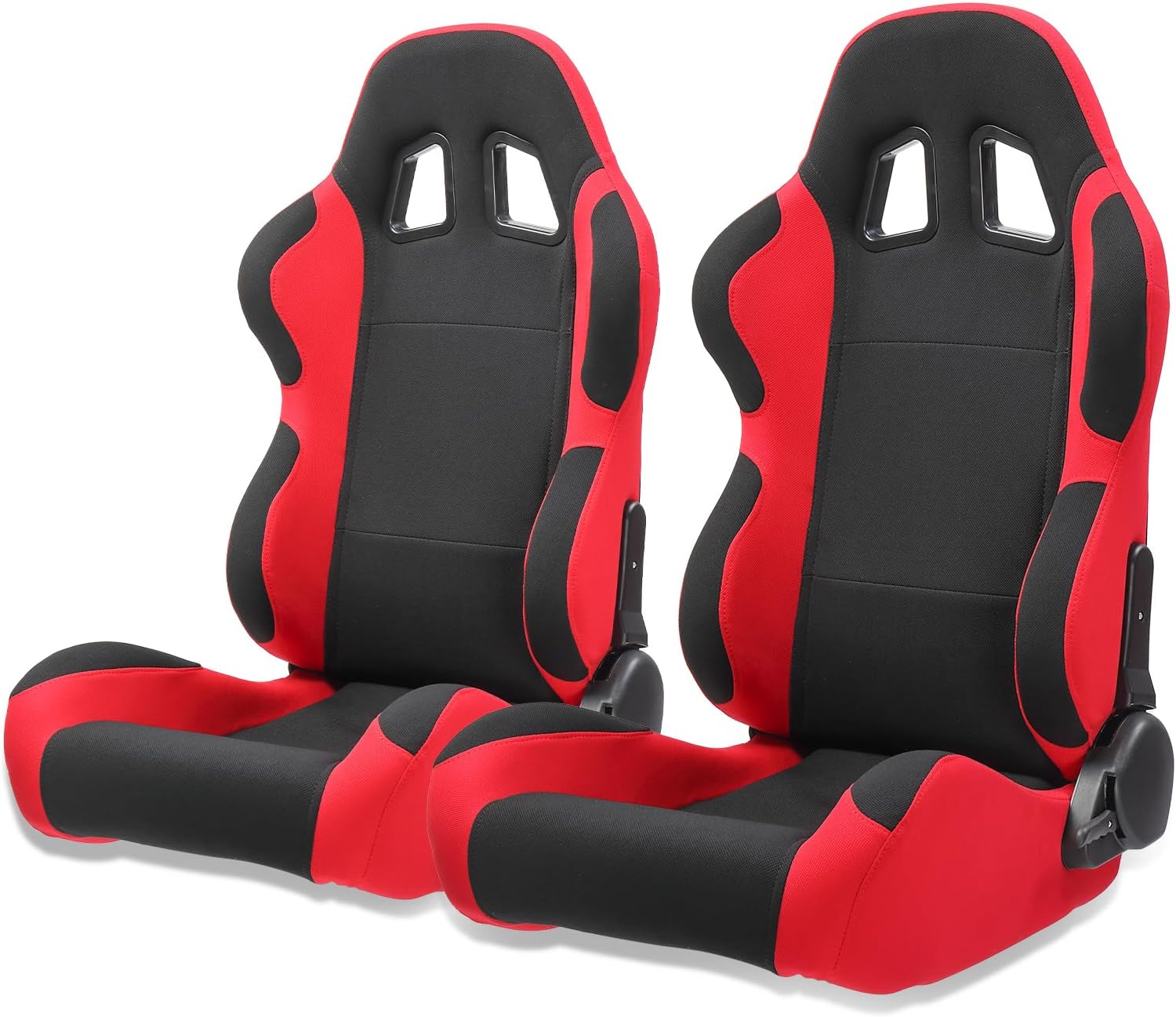 2Pcs Universal Fully Reclinable Nylon Racing Seats Double Slide Black and Red B2847