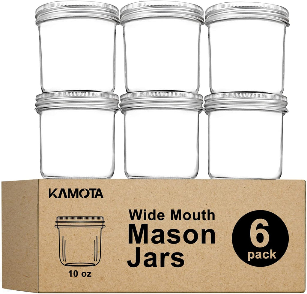 10 oz Wide Mouth Mason Jars with Lids and Bands, 6 Pack M429169